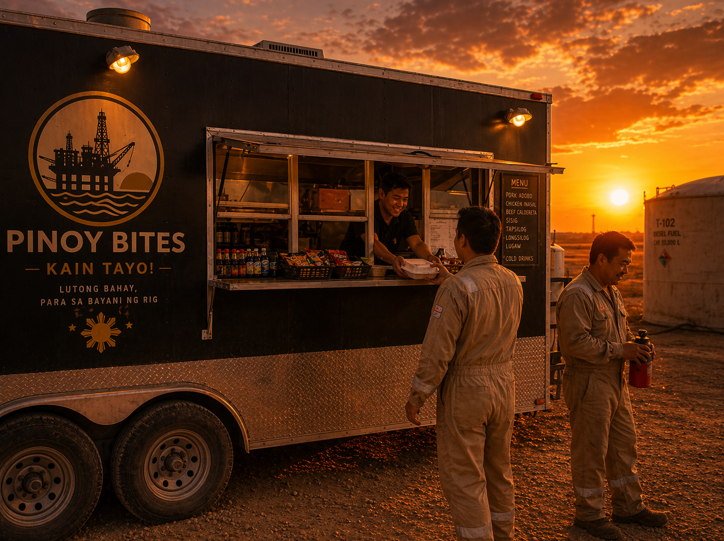 Remote site catering service providing meals to industrial workers at a hard to reach operational location